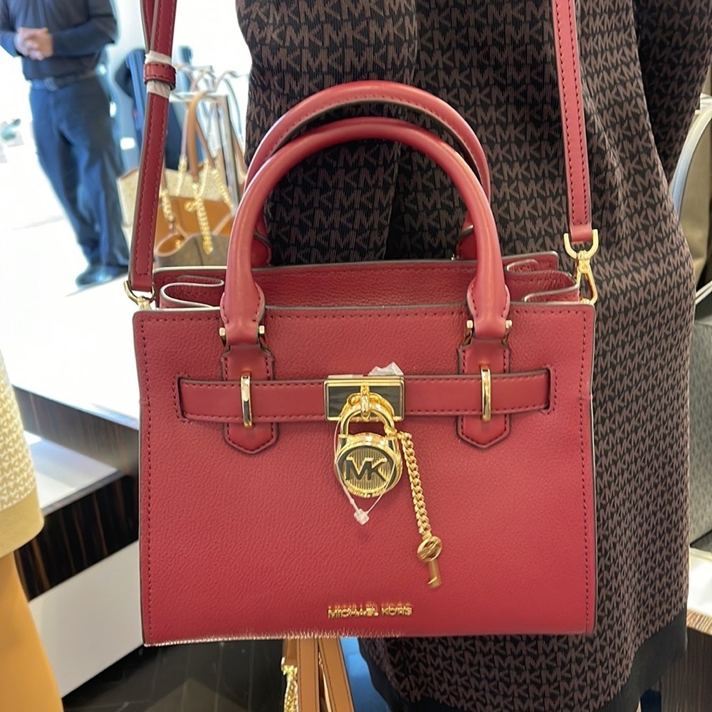 Michael Kors Hamilton Small Satchel Shoulder Crossbody Bag Dark Cherry COLOR - Picture 6 of 15